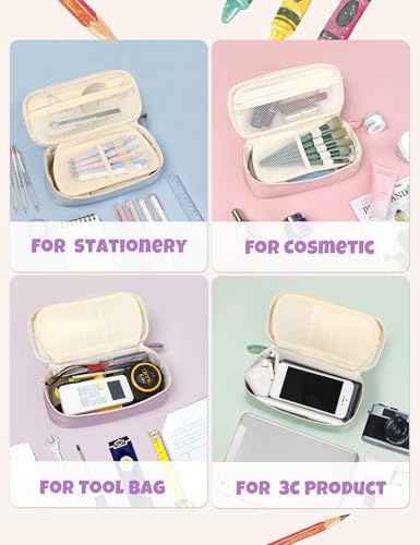 SUNEE Cute Pencil Case, Aesthetic Pen Pouch, Colored Large Pencil Bag with Zipper, Kawaii Stationery Storage and Organizer, School Supplies for Teen and Adult Girls, Purple - color: Purple