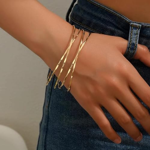 COLOYAN 6PCS Gold Arm Cuff Upper Arm Cuff Bracelets for Women Open Upper Arm Cuff Bangle Adjustable Armband Set Jewelry - color: B