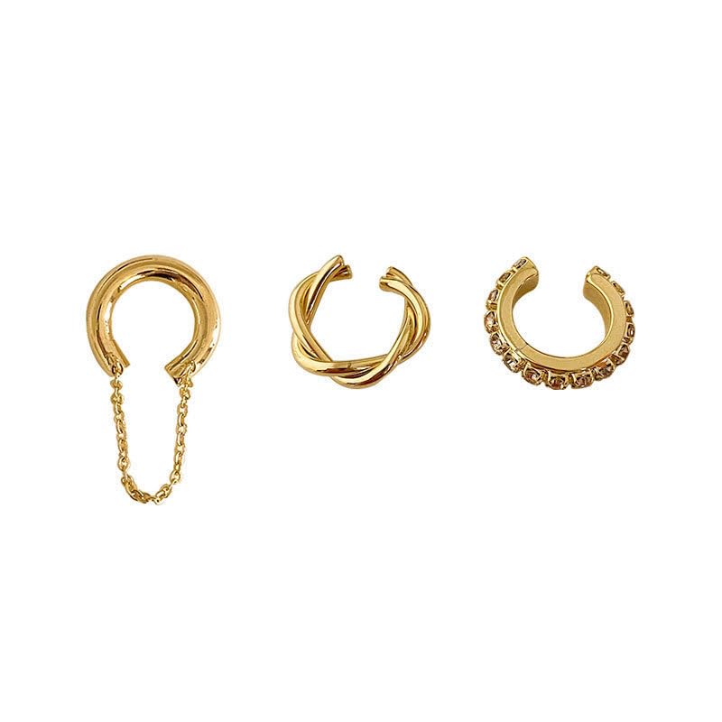 Gold Ear Cuff Earrings for Women Non Piercing 14K Gold Plated/Silver Cuff Clip On Cartilage Hoop Shining Cubic Zirconia Twisted Chain Ear Clip On Earring for Women Chunky Ear Cuffs Earrings - color: goldC