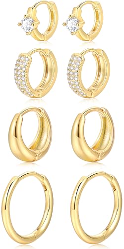 Small Gold Hoop Earrings Set for Women, 14K Gold Plated Lightweight Earrings Sets for Multiple Piercing, Hypoallergenic Huggie Gold Hoops Earrings for Women Jewelry - color: Gold-A