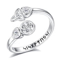 Vito 925 Sterling Silver Adjustable Open Spoon Ring for Women Men, Lotus Sunflower Snake Spoon Band Rings Feather Hug Witches Knot Inspirational Jewelry Gift for Wife - style: Trisquel and Triquetra
