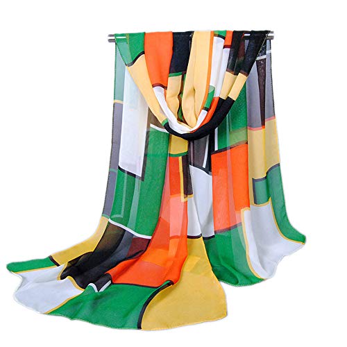YOUR SMILE Ladies/Women's Lightweight Floral Print/Solid Color mixture Shawl Scarf For Spring Summer season - color: Check/Green Yellow