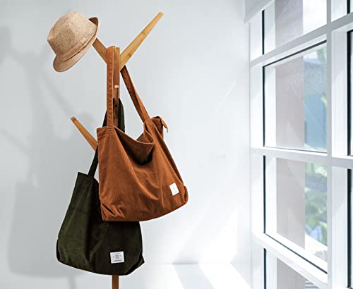 KALIDI Women Corduroy Tote Bag Zipper Casual Tote's Handbag Big Capacity Shoulder Bag with Pockets - color: Khaki