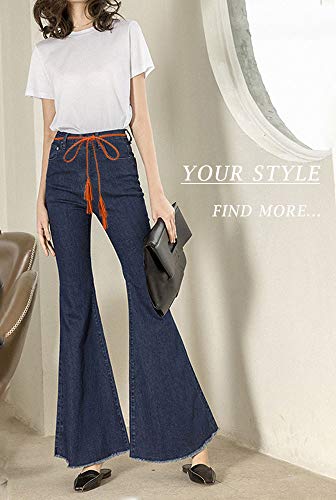TeeYee Women Girls Multi Colors Braided Waist Tie Belt/Rope/Chain with Tassel Fringe Wrap Cloth Belts for Ladies Dress Pants - color: Orange