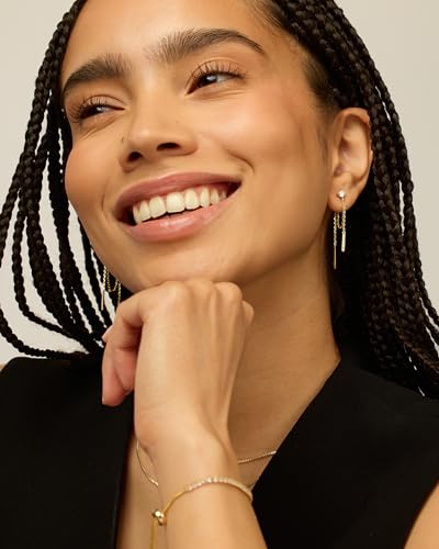 PAVOI 18K Gold Plated 925 Sterling Silver Posts Drop Dangle Chain Earrings for Women | Dangling Chain Studs | Cubic Zirconia Ball Threader Earscapes Earrings - style: Cubic Zirconia