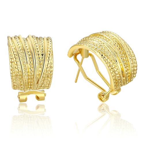 Mytys Two Tone Earrings for Women Gold and Silver Crossover Half Hoop Statement Earring Designer Stud Earrings - color: Gold