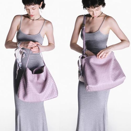 JINMANXUE Women Boston Bag, Woven Hobo Tote Handbag and Purses, Female Satchel Messenger Bags, Fashion Shoulder Crossbody Bag - color: Morning Glory Purple
