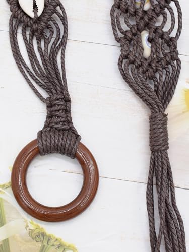 TeeYee Women's Waist Belt Adjustable Boho Style Handwoven Bohemia Tassel Rope Tie with Wooden Beads Braided Chain for Dress - color: 269coffee