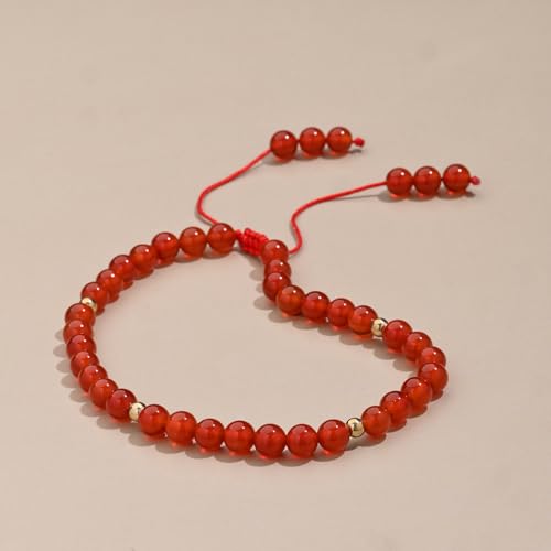 Softones 6mm Natural Stone Anklet for Women Gemstone Ankle Bracelets for Women Healing Energy Crystal Anklets Adjustable(8.5-10 Inches) - color: Red agate