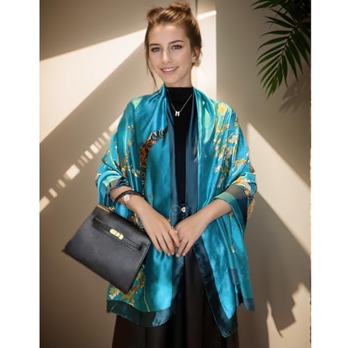 vimate 100% Large Silk Feeling Scarf-Women's Fashion Long Mulberry Silk Satin Neck Scarf Sunscreen Shawl Wrap Headscarf - color: Style 01