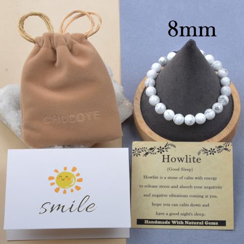 468Handmade Adjustable Natural Gemstone Crystal Bracelet Healing Power Energy Inspirational Gifts with Card for Unisex - color: 02-Howlite(Good Sleep), size: 8mm
