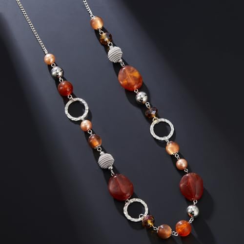PEARL&CLUB Long Beaded Necklaces For Women - Sweater Chain Fashion Jewelry Necklace Gifts For Women - color: 23-Red coffee