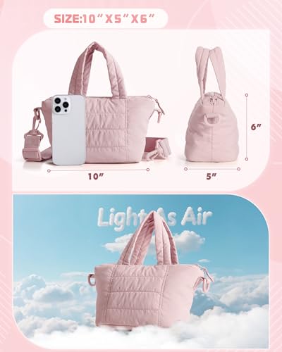 Smasrob Mini Puffer Crossbody Bag for Women with RFID Blocking Pocket, Small Quilted Crossbody Purse with Handles - color: Pink