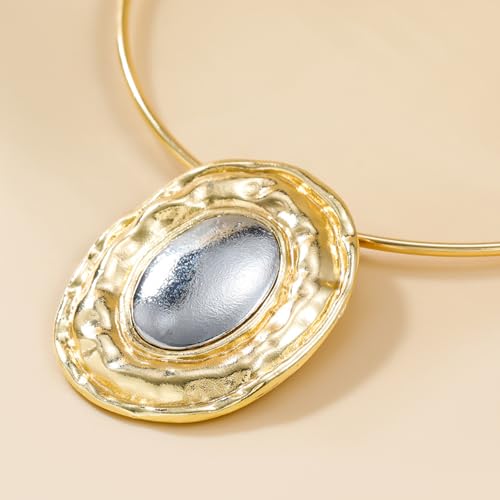Gold Statement Necklace for Women Gold Collar Necklace Choker Chunky Statement Big Oval Pendant Cuff Necklaces African Tribal Ethic Necklace Summer Vacation Jewelry Gifts - color: A1