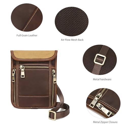 LANNSYNE Full Grain Leather Travel Wallet, Leather Cell Phone Belt Bag, Waist Pack Pouch, Neck Wallet Travel Pouch and Passport Holder for Men and Women Keep Valuables Safe - color: Brown