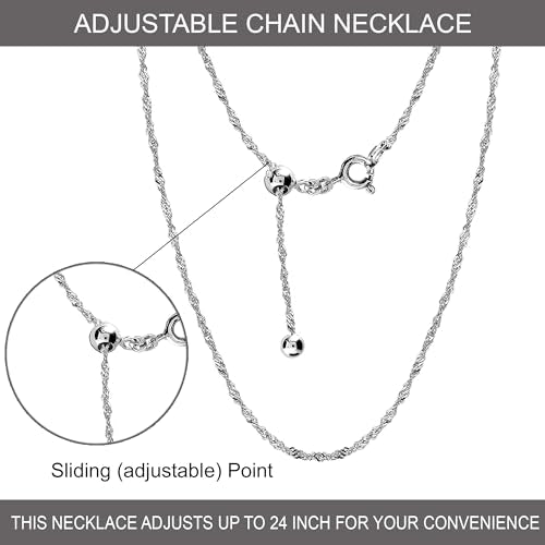 LeCalla 925 Sterling Silver Italian Jewelry Adjustable Chain Necklace, Sliding Bolo Chain Necklace for Women Slider Chain 14 to 24 Inch. - color: Singapore Chain