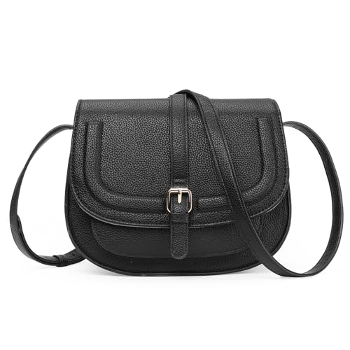 GOIACII Crossbody Bags for Women Saddle Purse Cute Shoulder Handbag Pebble Leather Brown - color: A02 Black