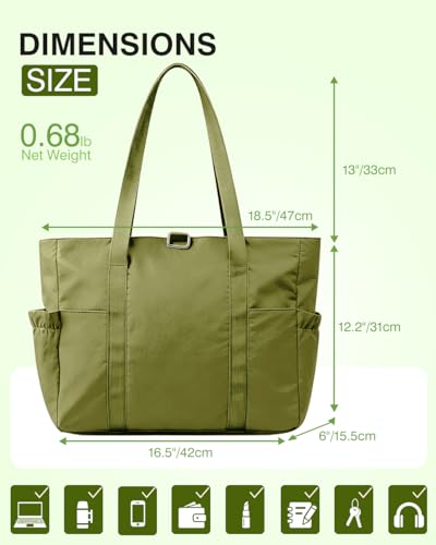 Tote Bag for Women, 26L Capacity Travel Purses Work Bag, Small Zipper Tote Bag for Travel Nurse Gym Teacher - color: Green