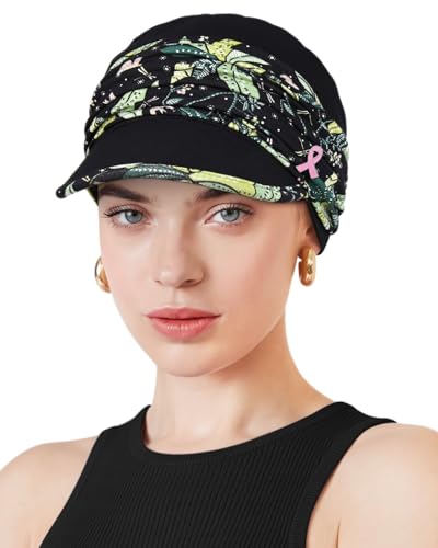 Chemo Headwear Viscose Newsboy Cap for Women Summer Hats - color: Black Green Pattern