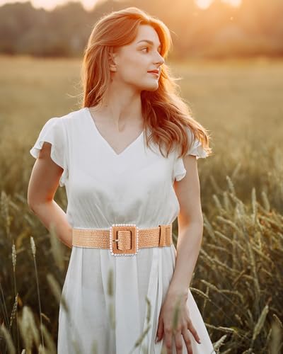 WILLBOND 3 Pcs Women Straw Stretch Belt Elastic Rattan Belts Straw Boho Raffia Belts for Ladies Woven Waist Belt for Dresses - size: Medium, style: Elegant
