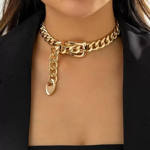 Chunky Chain Necklaces Women Statement Collar Necklace Gold Flat Snake Chain Choker Ribbed Design for Party, Dress Jewelry Gifts - color: B4:Gold Necklace