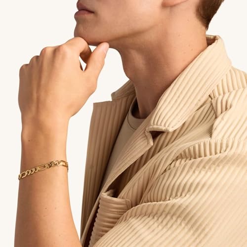 7mm Diamond-Cut Figaro Bracelet 14K Gold Link Bracelets Simple Trendy Non-tarnish Waterproof Gold Bracelets for Women and Men Fashion Accessories Jewelry Gift Unisex Lifetime Quality - color: 7mm Figaro Bracelet-7.5