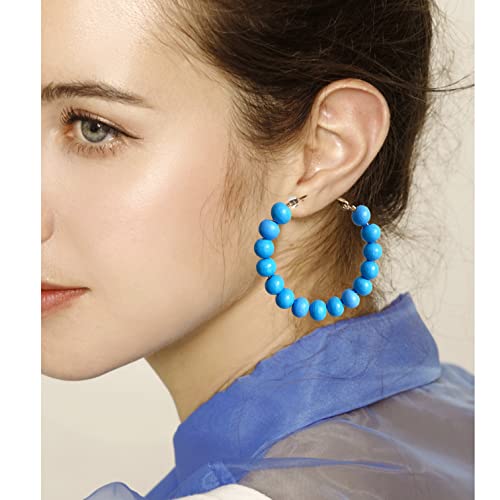 Handmade Nature Wooden Beaded Hoop Earrings Bohemian Minimalist Colorful Circle Round Wood Bead Earrings Vintage Chic Wooden Ethnic Dangle Drop Earrings for Women Statement Jewelry Gifts - color: Sky Blue