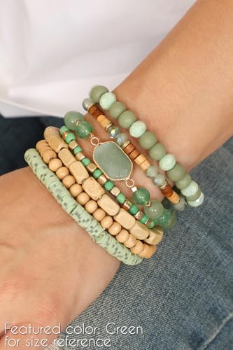 RIAH FASHION Bohemian Beaded Multi Layer Versatile Statement Bracelets - Natural Stone Wood Rondelle Bead Mix Stretch Bangles - color: Turquoise