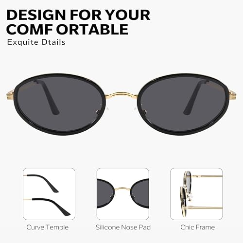 boten Retro Oval Sunglasses for Women 90s Small Gold Frame Sun Glasses Lightweight Cute Chic Sunnies - color: Gold Frame-grey Lens