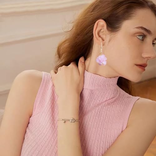 Boho Flower Dangle Earrings for Women Long Drop Resin Acrylic Tiered Petal Statement Earrings Handmade Lightweight Vintage Floral Chunky Drop Jewelry - color: Pink