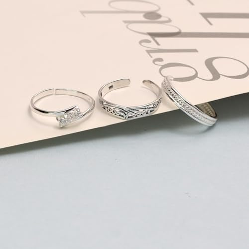 LeCalla 925 Sterling Silver Open Toe Rings Set for Women Adjustable Minimalist Toe Rings Summer Beach Foot Jewelry - color: 07. Trio (3 PCS)