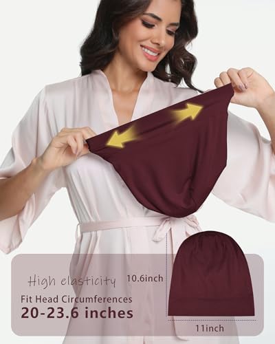 100% Mulberry Silk Bonnet for Sleeping Women Men, Real Silk Lined Bonnets for Curly Hair, Braid Sleep Cap Black Womens - color: Wine Red