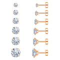 Flat Back Stud Earrings for Women - Hypoallergenic Surgical Steel Earrings with CZ Stones - 6 Pairs (18-20G) - color: Rose G, size: 20 G
