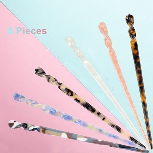 6 Pieces Acetate Hair Sticks, Vintage Tortoiseshell Hair Chopsticks with Leopard Print, for Buns Hair Clips Hair Sticks for Long Hair Accessories, Includes Flannel Bag for Women Girls - color: Classic Pattern