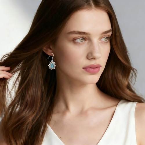 Natural Turquoise Earrings for Women Dangling 925 Sterling Silver Dangle Earrings Western Jewelry Christmas Gift for Sister Mother - style: B-Teardrop Earrings