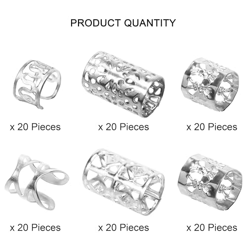 120 PCS Silver Dreadlock Beads Hair Jewelry Braids Accessories for Goddess Locs Crochet Passion Twist Hair Rings Soft Metal Adjustable Braiding Cuffs (120Pcs, Silver) - color: Silver, size: 1 Count (Pack of 120)