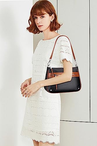 Over Earth Soft Genuine Leather Crossbody Bags for Women Medium Shoulder Purses Hobo Handbags with Multi Pockets - color: 02-black/Brown