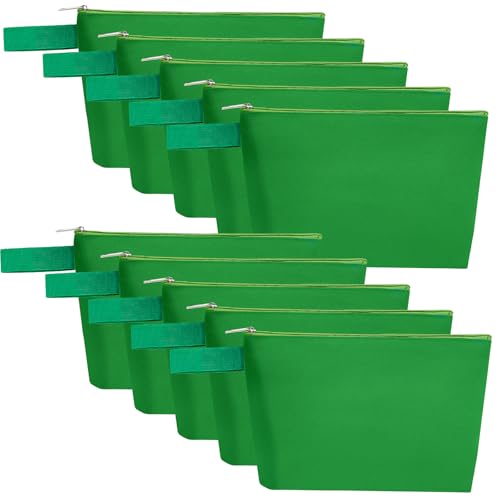 10 Pieces Cotton Canvas Makeup Bag with Bottom and Strap, Multi-Purpose Cosmetic Bag with Zipper Travel Toiletry Pouch, Blank DIY Craft Bag (Green, M) - color: Green, size: M