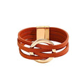 Fuqimanman2020 Circle Charm Leather Wrap Bracelet Boho Handmade Layered Cuff Bracelets for Women Teen Bohemian Multi Strand Bangle Bracelets Holiday Jewelry - color: orange
