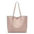Dreubea Women's Soft Faux Leather Tote Shoulder Bag from, Big Capacity Tassel Handbag - color: Apricot Pink