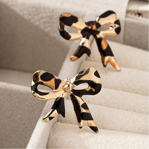 Boho Leopard Earrings for Women Bow Knot Statement Earrings Cheetah Exaggerate Earring Trendy Costume Jewelry Gift - color: Gold
