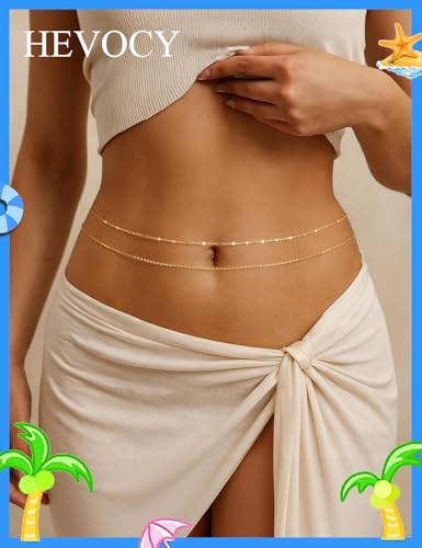 Gold Waist Chain for Women, Trendy Layered Belly Chain Jewelry, Adjustable Body Chain for Beach & Summer Outfit - style: Gold Style 6