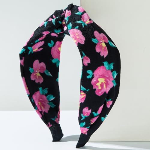 4 Pack Flower Printed Headbands Wide Knotted Headbands for Women Cross Knot Fashion Hair Bands-Holiday - color: Holiday