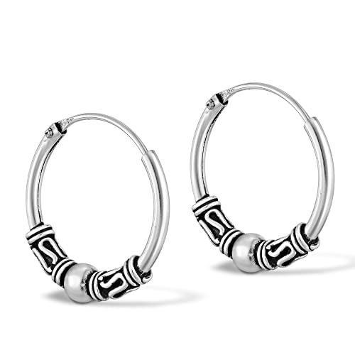 AeraVida Unique Bali Chic Tribal Coil and Ball Sterling Silver Hoop Earrings | Artistic Boho-Inspired Lightweight Jewelry for Women - style: Hoop