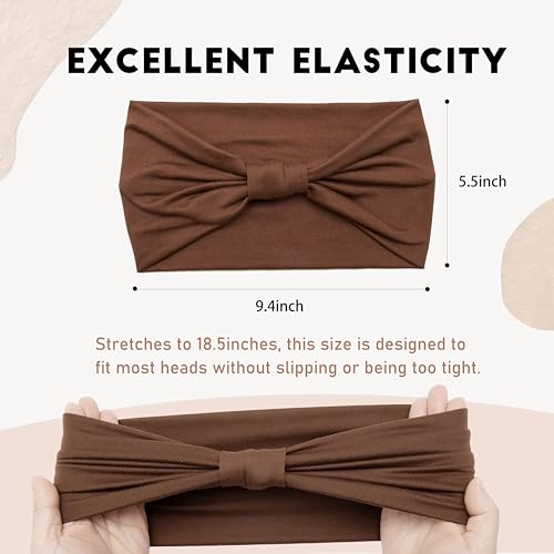 Wide Headbands for Women - 6 Pack Thick Stretchy Elastic Cloth Head Bands for Women's Hair, Non Slip Sweat Bands Soft Workout Headbands for Running, Makeup Headband for Washing Face, Spa & Skincare - color: 6 Color (White+Black+Khaki+Dark Brown+Dark Gray+