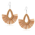 Boho Summer Beach Earrings for Women Lightweight Straw Wicker Earring Statement Raffia Fan Round Tassel Dangle Drop Earrings Hawaii Jewelry - style: Brown Teardrop