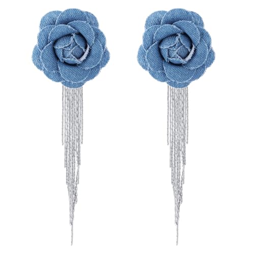 Large Denim Earrings for Women Blue Boho Westen Flower Dangle Earrings Trendy Birthday Christmas Jewelry Gift - color: A-Flower1(Silver)