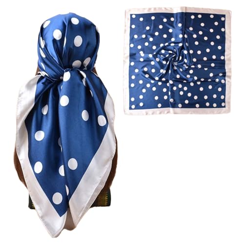 35” Satin Large Square Head Scarves-Like Silk Satin Scarf for Hair Wrapping at Night Bandana Square Scarf for Sleeping - color: Big Polka Point-blue