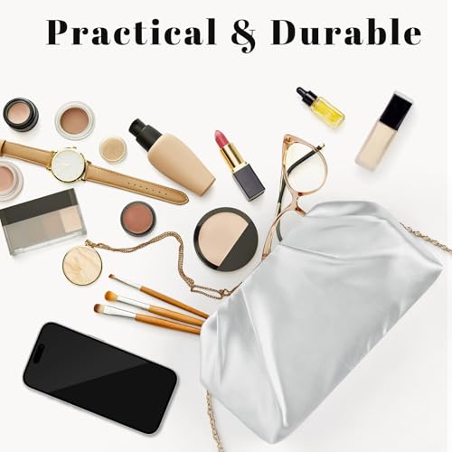 ERKOON Clutch Purse for Women Elegant Pleated Evening Bag Crossbody Shoulder Handbag Envelope Bag with 2 Detachable Chain - color: Silver