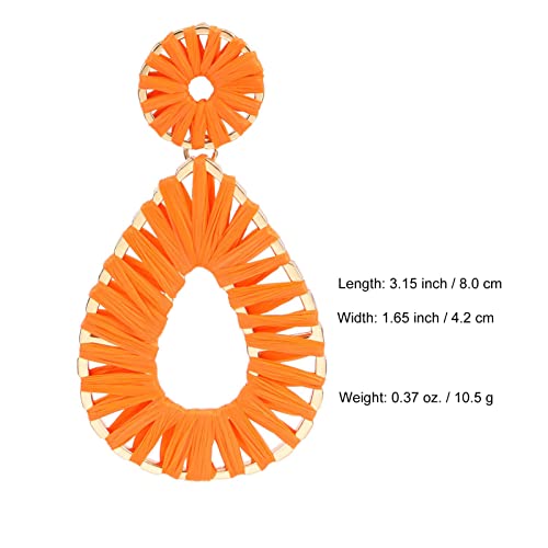 Raffia Teardrop Dangle Earrings Handmad Statement Drop Earrings - color: Orange